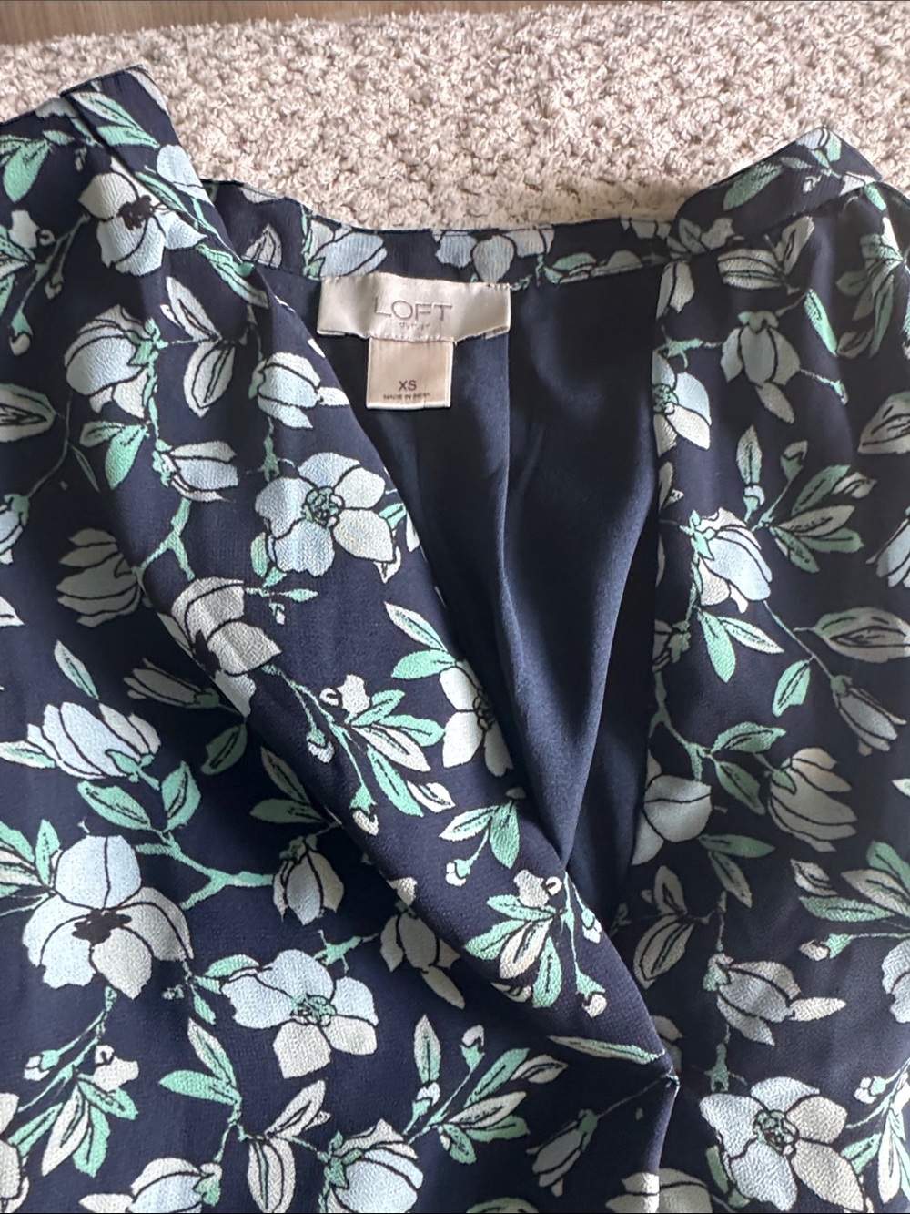 LOFT Navy Floral Dress with Mint and White Blooms